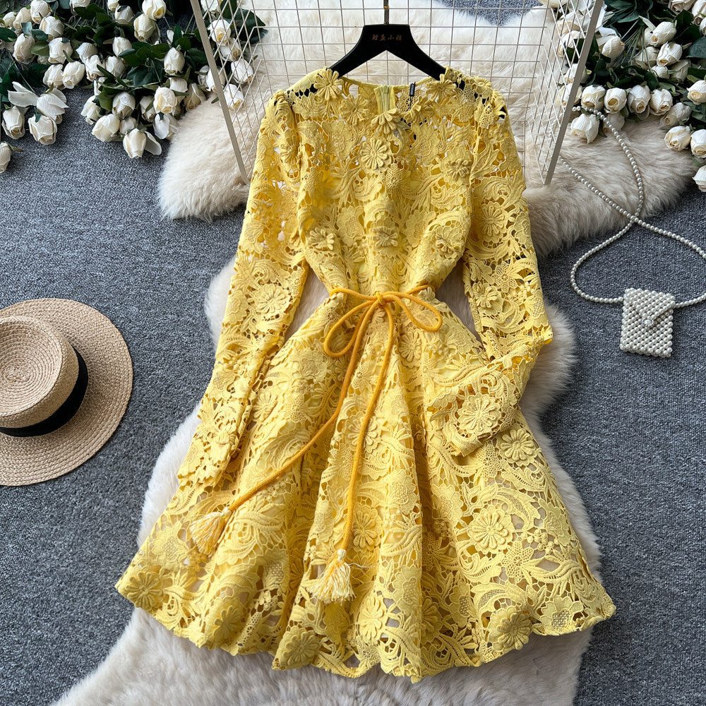 Yellow Guipure Lace Fit-And-Flare Dress Flowering Girl