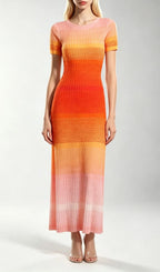 Kianna Orange Short Sleeve Knit Maxi Dress Flowering Girl