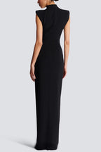 Black Sleeveless Zipper High Slit Elastic Jersey Maxi Dress Flowering Girl