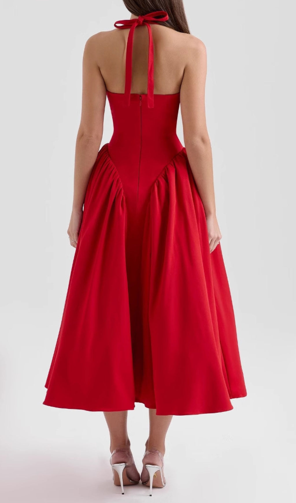 Dierdra Red Halter Midi Dress Flowering Girl