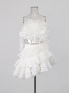 Matsuyo White Flower Top & Layered Skirt Set Flowering Girl