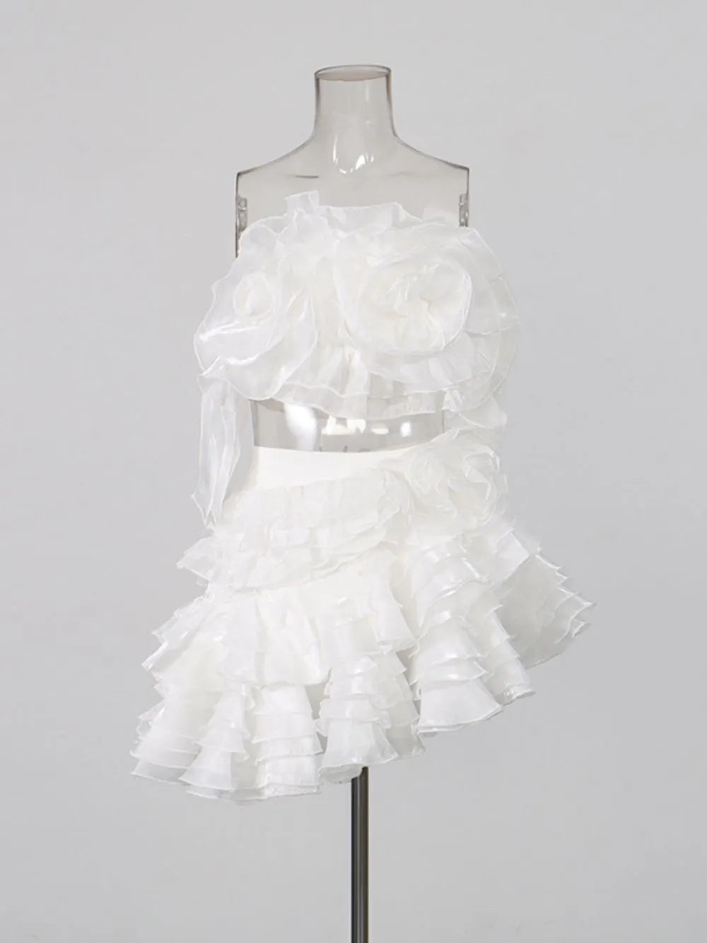 Matsuyo White Flower Top & Layered Skirt Set Flowering Girl