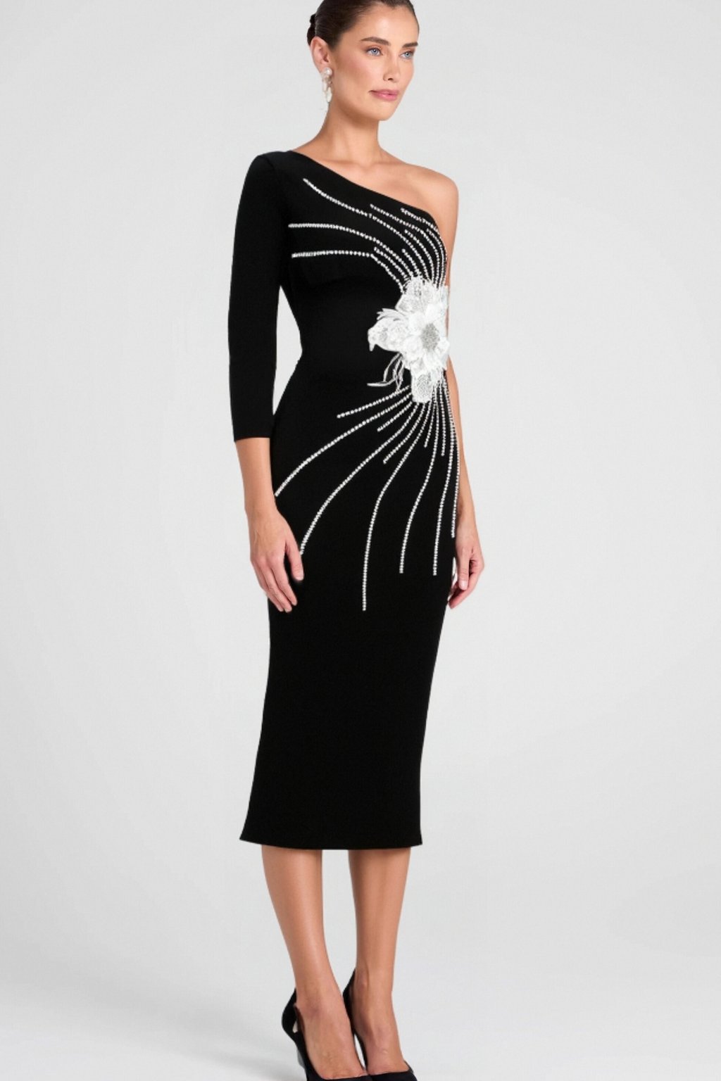 Calista Olive Black One Shoulder Velvet Maxi Dress Flowering Girl