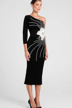 Calista Olive Black One Shoulder Velvet Maxi Dress Flowering Girl