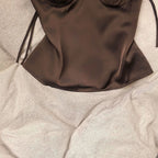 Dark Brown Satin Structured Corset Top Flowering Girl