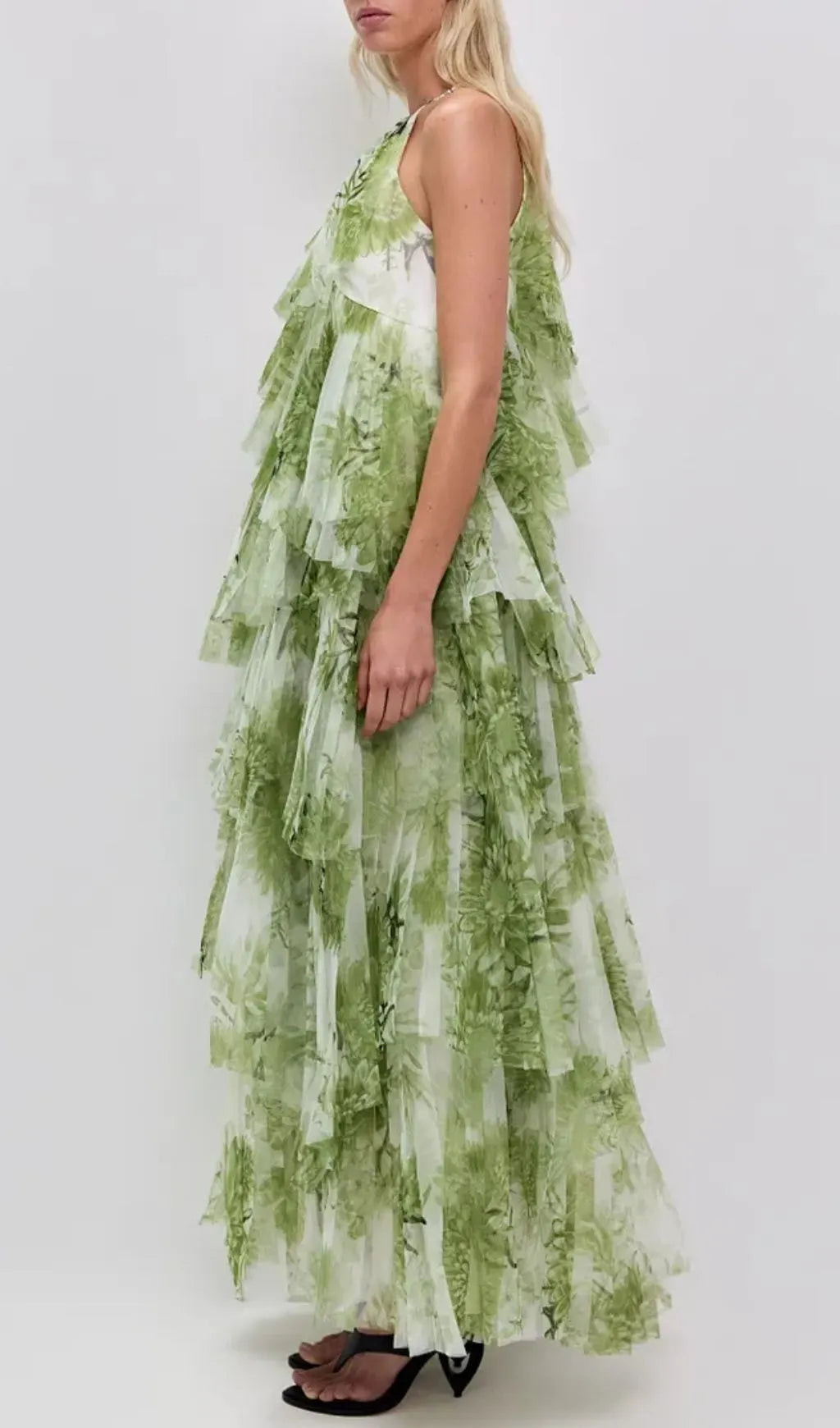 Claire Green Floral Print Pleated Layer Maxi Dress Flowering Girl