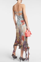 Kenzia Printed Asymmetric Ruffle Midi Dress Flowering Girl