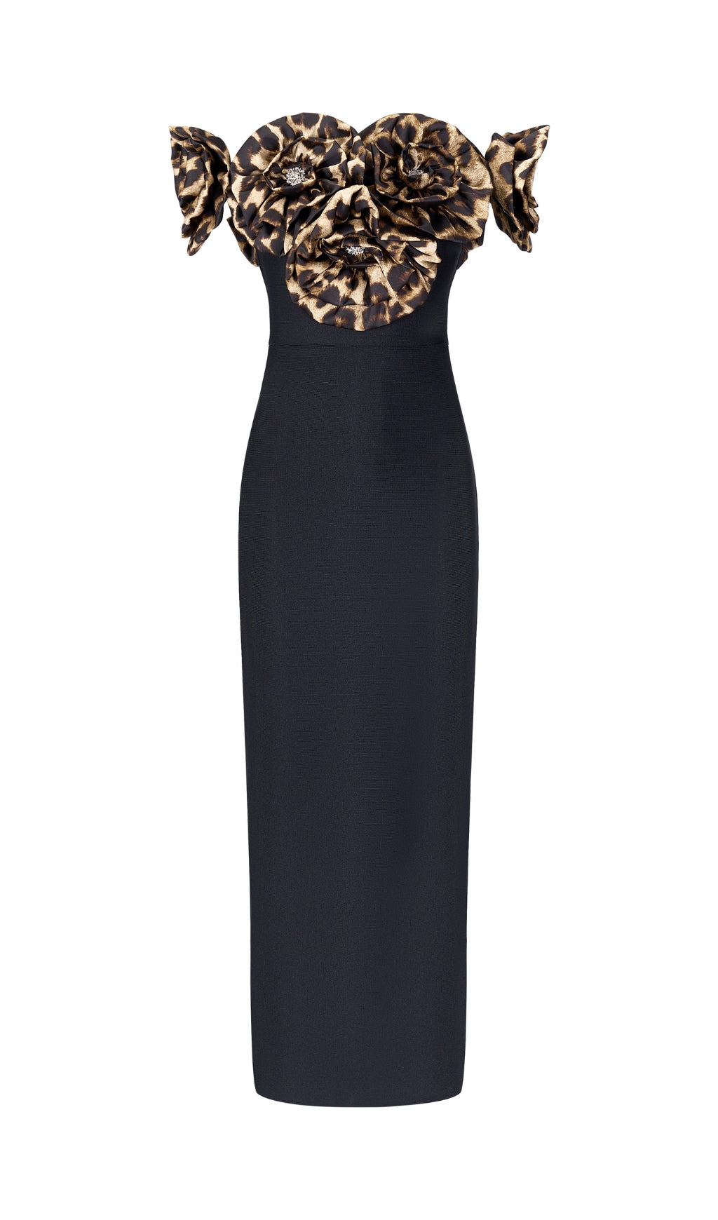 Dorona Black Leopard Flower Bandage Maxi Dress Flowering Girl