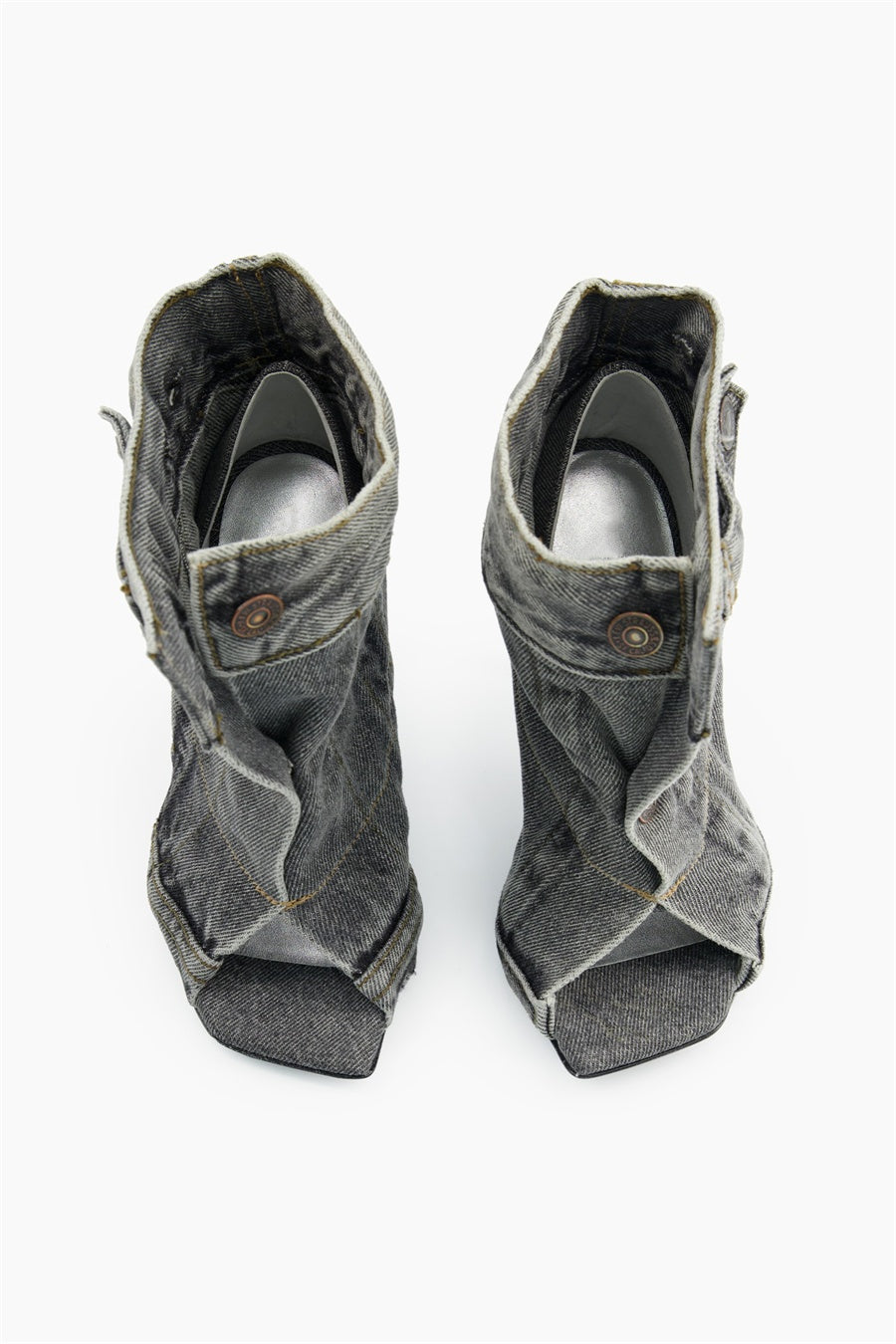 Alisson Denim Button Fish Mouth Sandal Bootie Flowering Girl