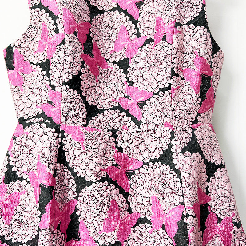 Pink Floral Butterfly Print Mini Dress Flowering Girl