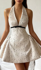 Isamar Halter V-Neck Dot Mini Dress Flowering Girl