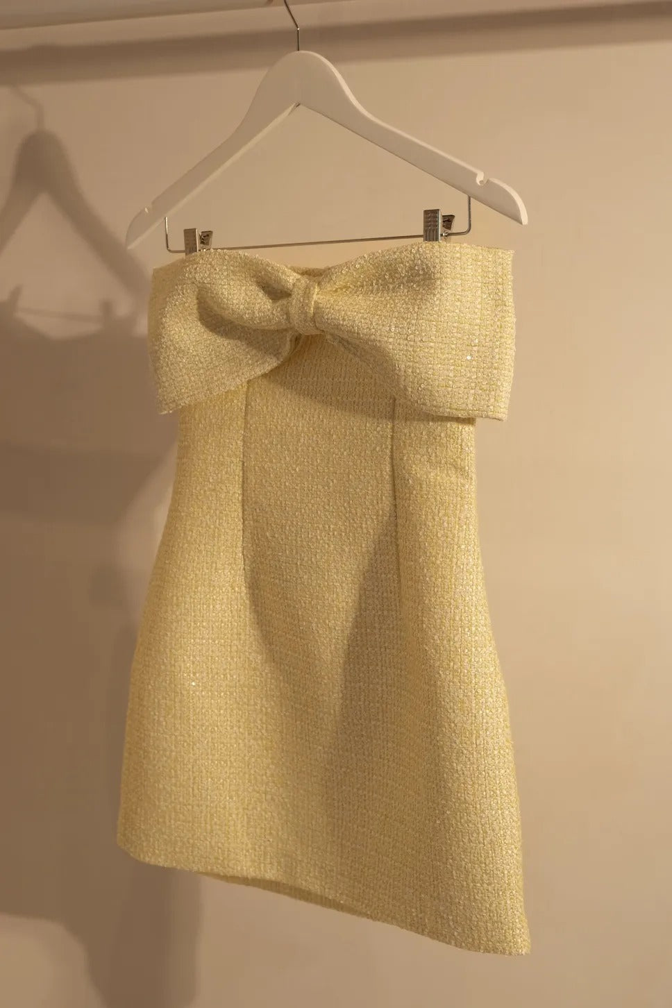 Zenobia Tweed Bow Mini Dress - Lemon Flowering Girl
