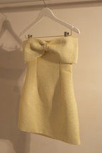 Zenobia Tweed Bow Mini Dress - Lemon Flowering Girl