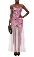 Pansya Floral Embroidery Strapless Maxi Dress - Pink Flowering Girl