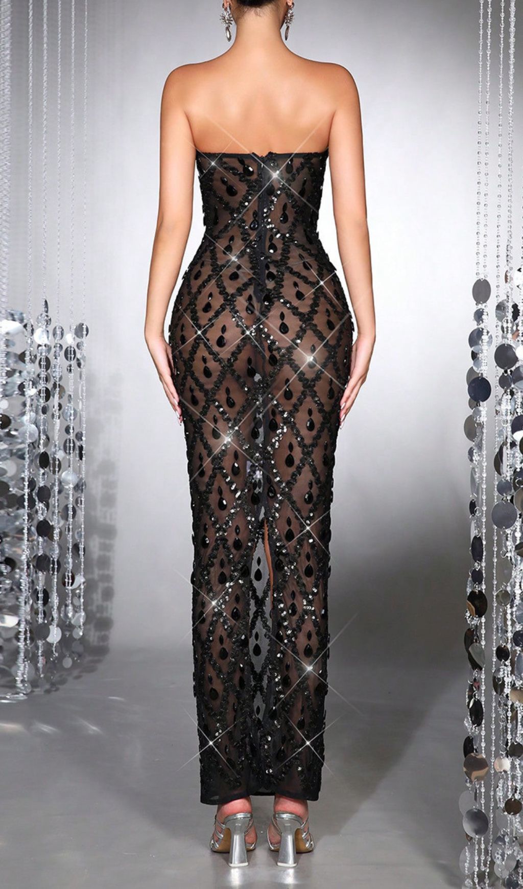 Halleli Black Strapless Diamante Maxi Dress Flowering Girl