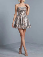 Fawzia Strapless Leaf Sequin Mini Dress Flowering Girl