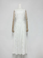 Lace Trim Embroidery Hollow Midi Dress In White Flowering Girl