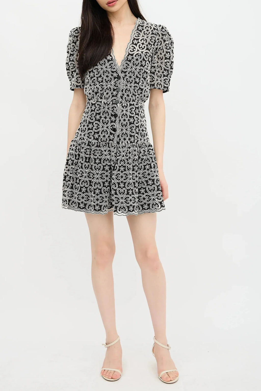 Black v-Neckline Guipure Mini Dress Flowering Girl