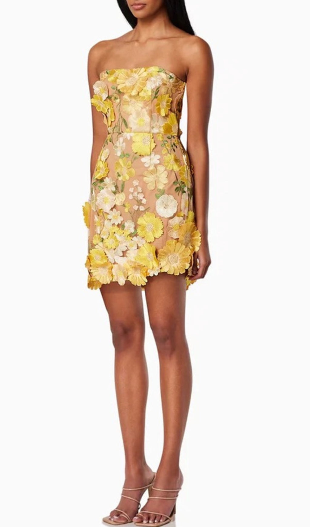 Destinee Yellow Flower Embellished Mini Dress Flowering Girl