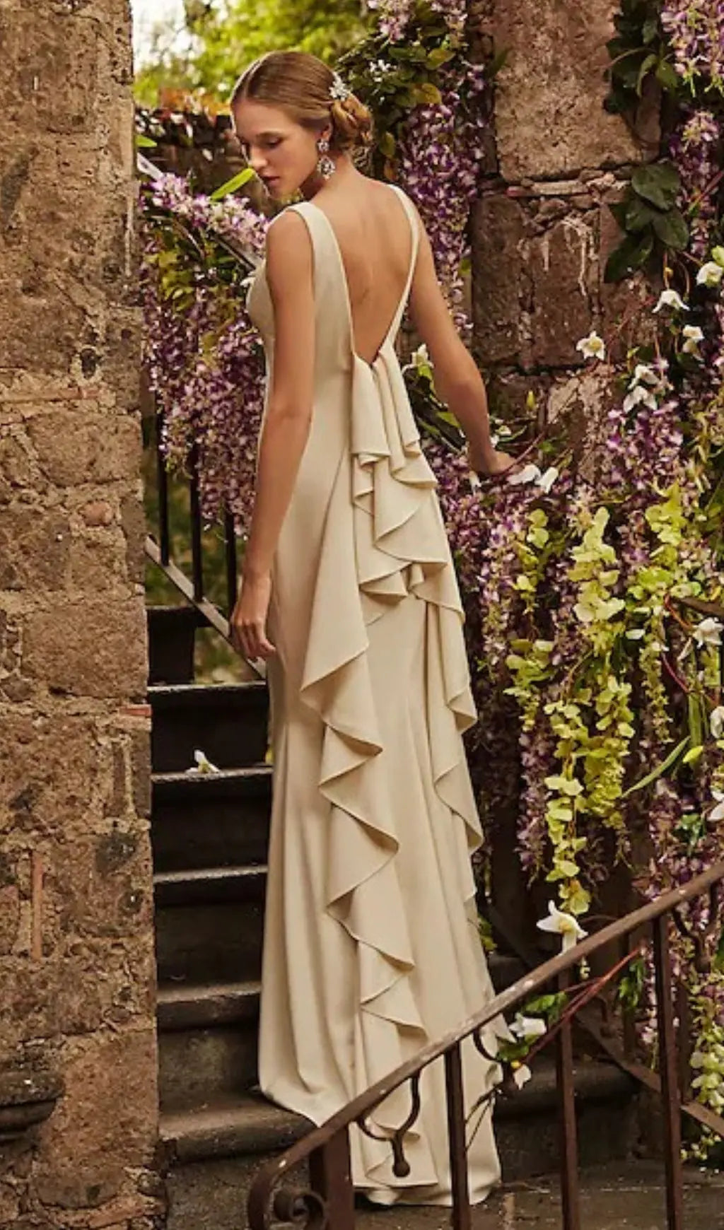 Laminated Ruffle Sleeveless Dress In White Flowering Girl