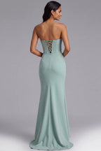 Mint Green One-Shoulder Sequin Evening Gown Flowering Girl