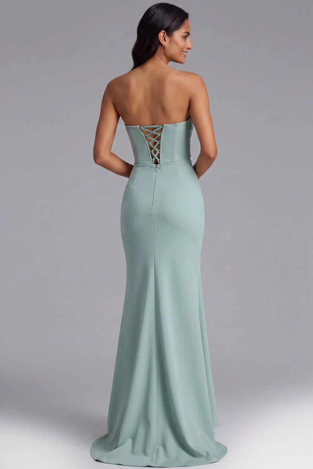 Mint Green One-Shoulder Sequin Evening Gown Flowering Girl