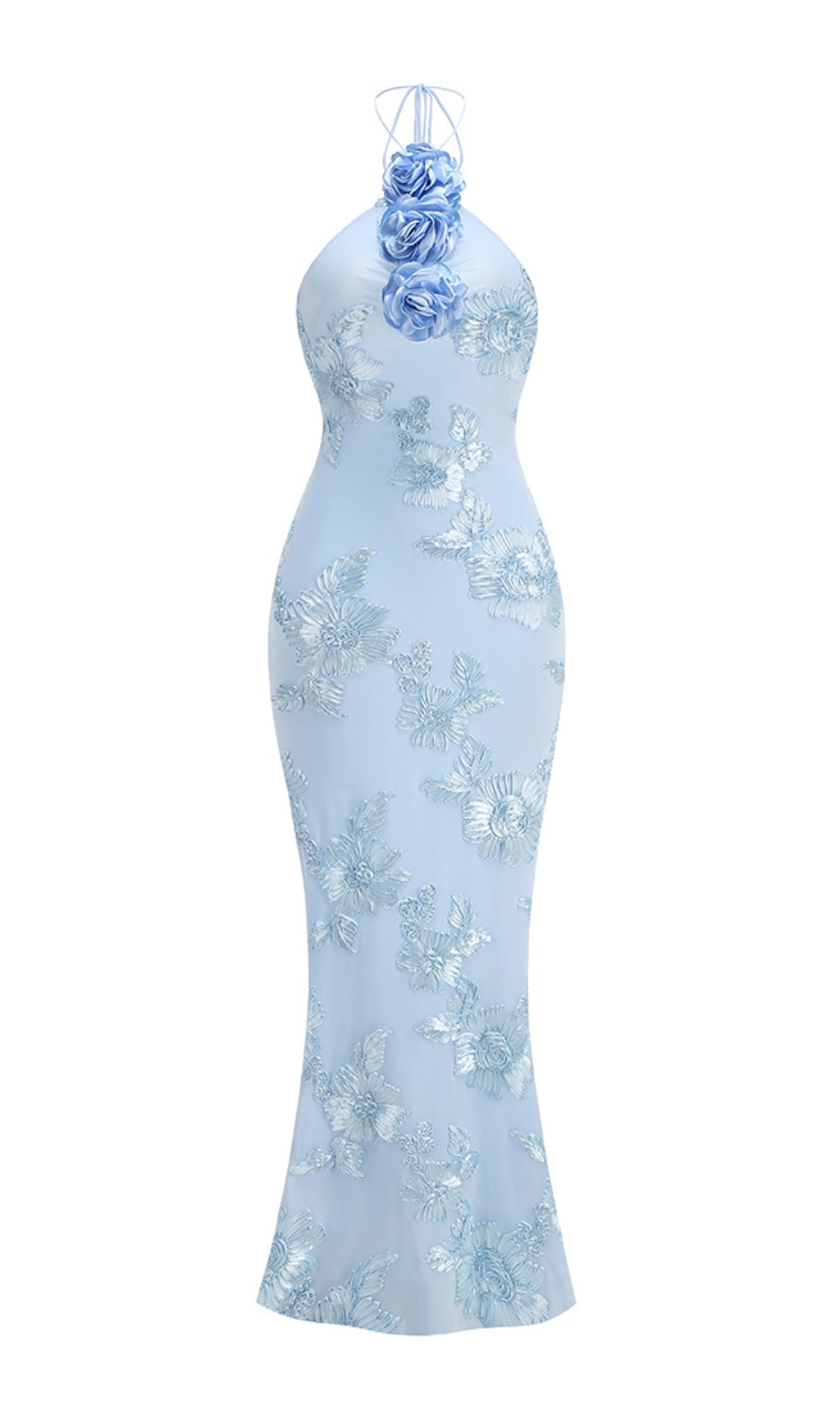 Bambi Blue Halter Flower Maxi Dress Flowering Girl