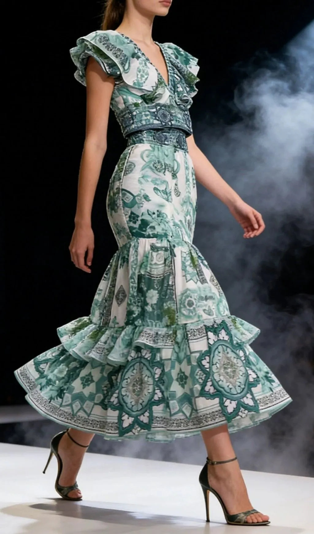 Khai Green Printed Two-Piece Set Flowering Girl