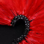 Dramatic Red Feather Ear Cuff, Black Rhinestone Ear Wrap with Silver Chain Tassel Flowering Girl