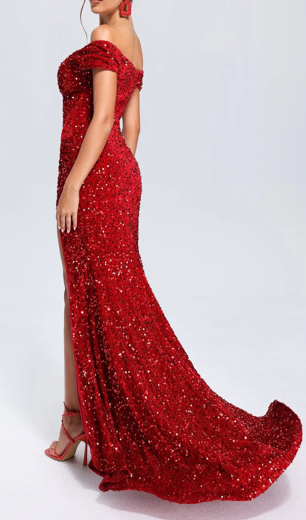 Red Off-Shoulder Sequin Dress Flowering Girl