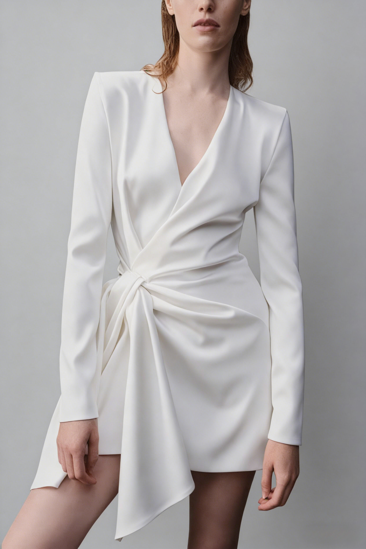 Irregular Long Sleeve Dress In White Flowering Girl
