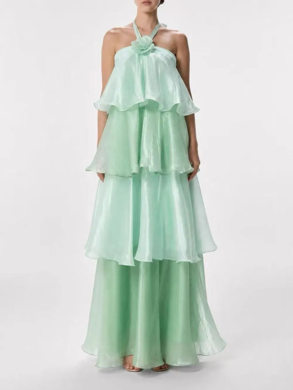 Melani Green Halter Layered Maxi Dress Flowering Girl