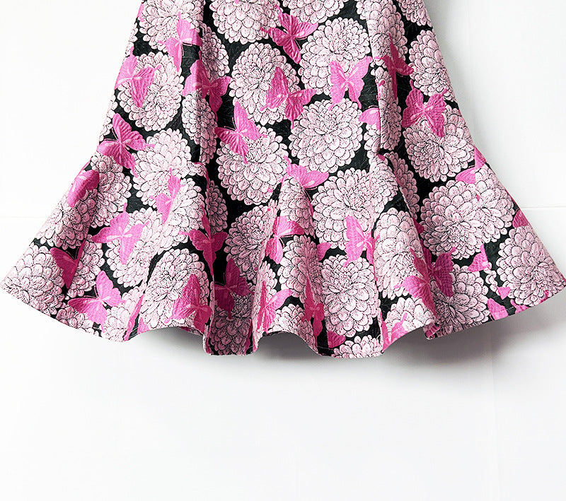 Pink Floral Butterfly Print Mini Dress Flowering Girl