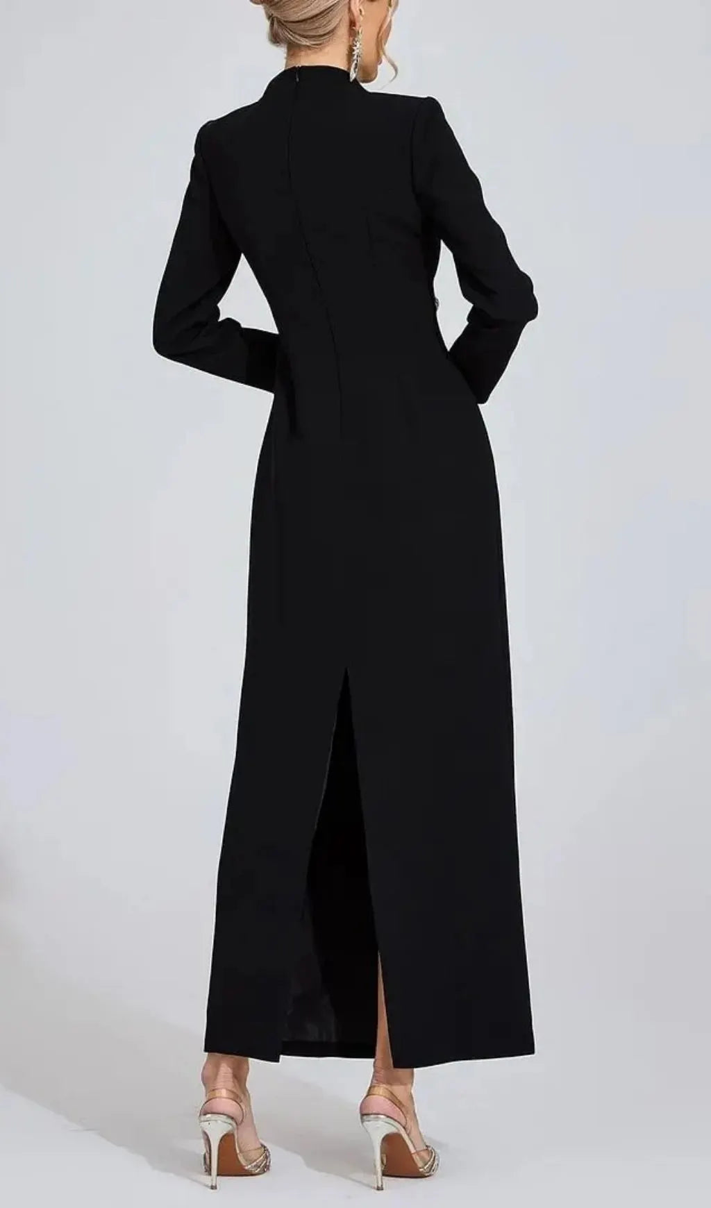Nicola Diamond Embellished Long Sleeve Maxi Dress - Black Flowering Girl