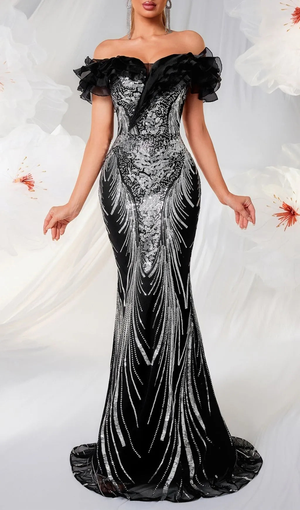 Lamis Off-Shoulder Sequin Mesh Gown Flowering Girl