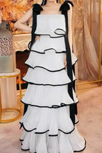 Mandy White Layer Ruffled Maxi Dress With Bows Flowering Girl