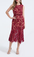 Mirexen Red Floral Cutout Midi Dress Flowering Girl
