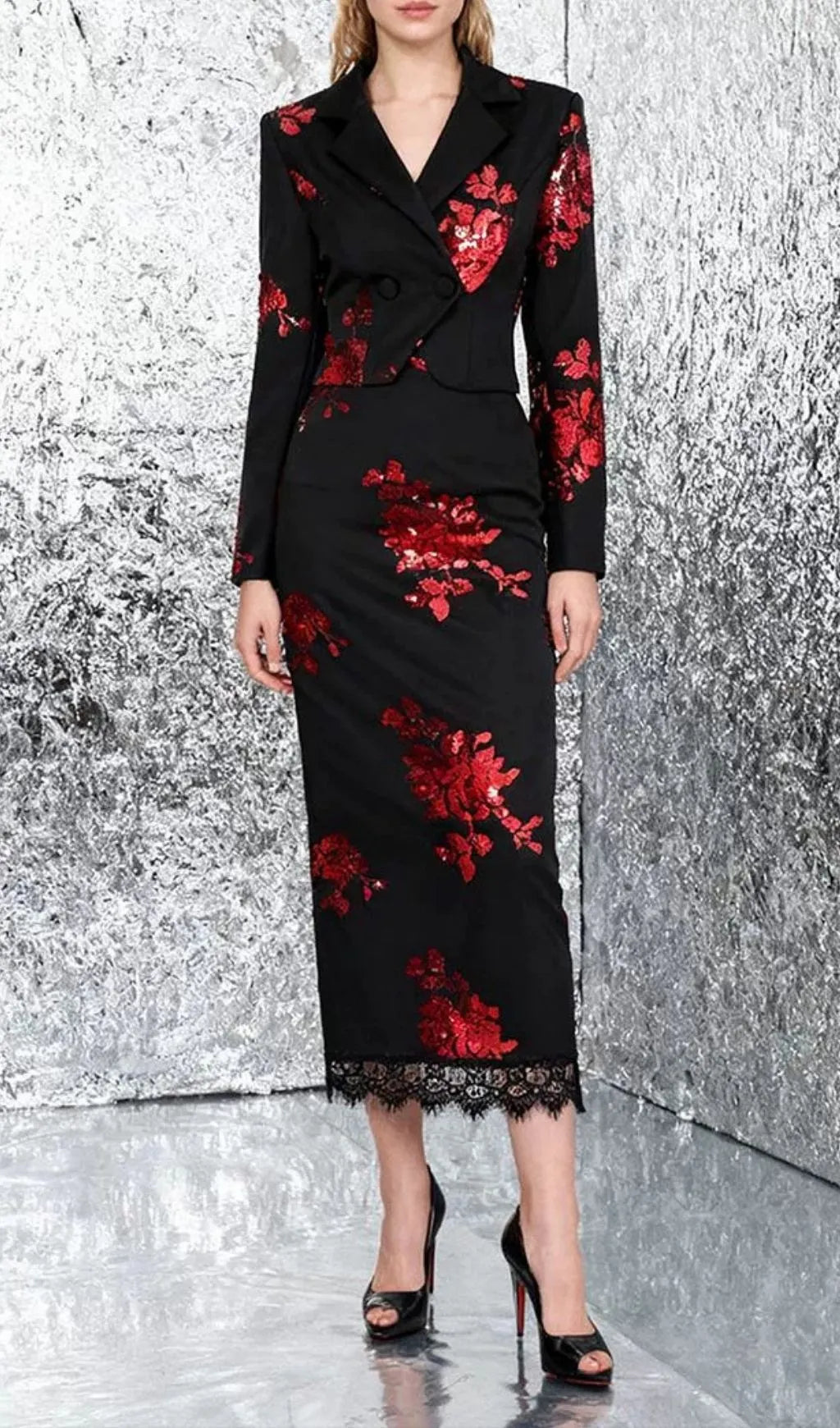 Gonca Sequin Flower Embellished Two-Piece Set Flowering Girl