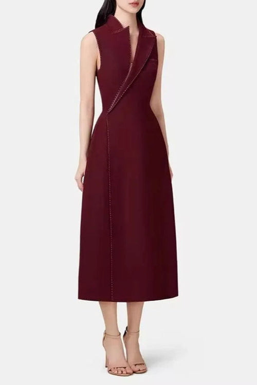 Asymmetric Collar Blazer Midi Dress In Red Flowering Girl