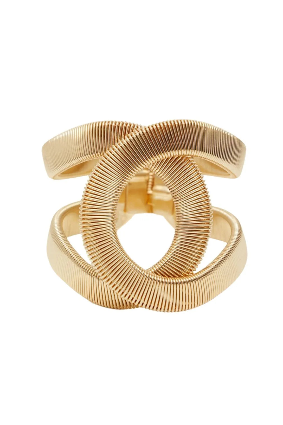 Twisted Ribbed Texture Gold Open Cuff Bangle Bracelet Flowering Girl