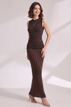 Black Fine Knit Bodycon / Column Two-Piece Knit Set (Top And Maxi Skirt) Flowering Girl