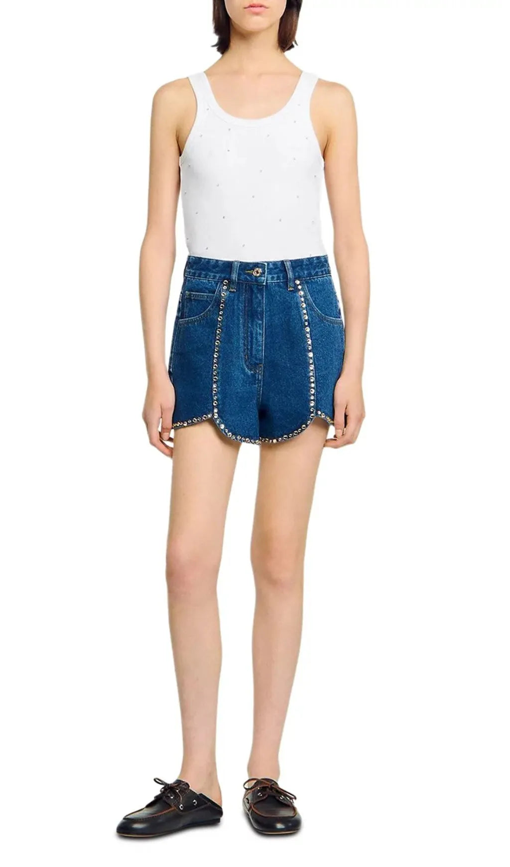 Rhinestone Denim Shorts Flowering Girl
