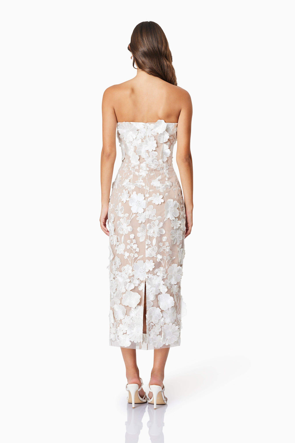 Helena Strapless Midi Dress In White Flowering Girl