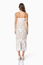 Helena Strapless Midi Dress In White Flowering Girl