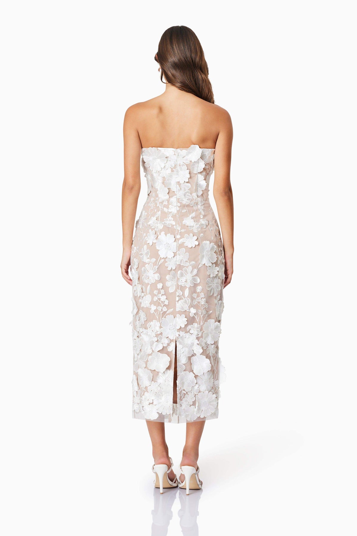Helena Strapless Midi Dress In White Flowering Girl