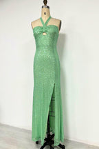 Halter Sequined Slit Maxi Dress Flowering Girl