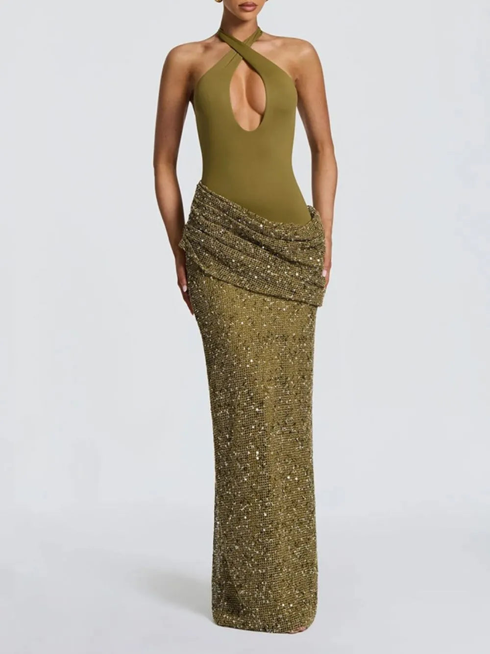 Matat Green Halter Sequin Maxi Dress Flowering Girl