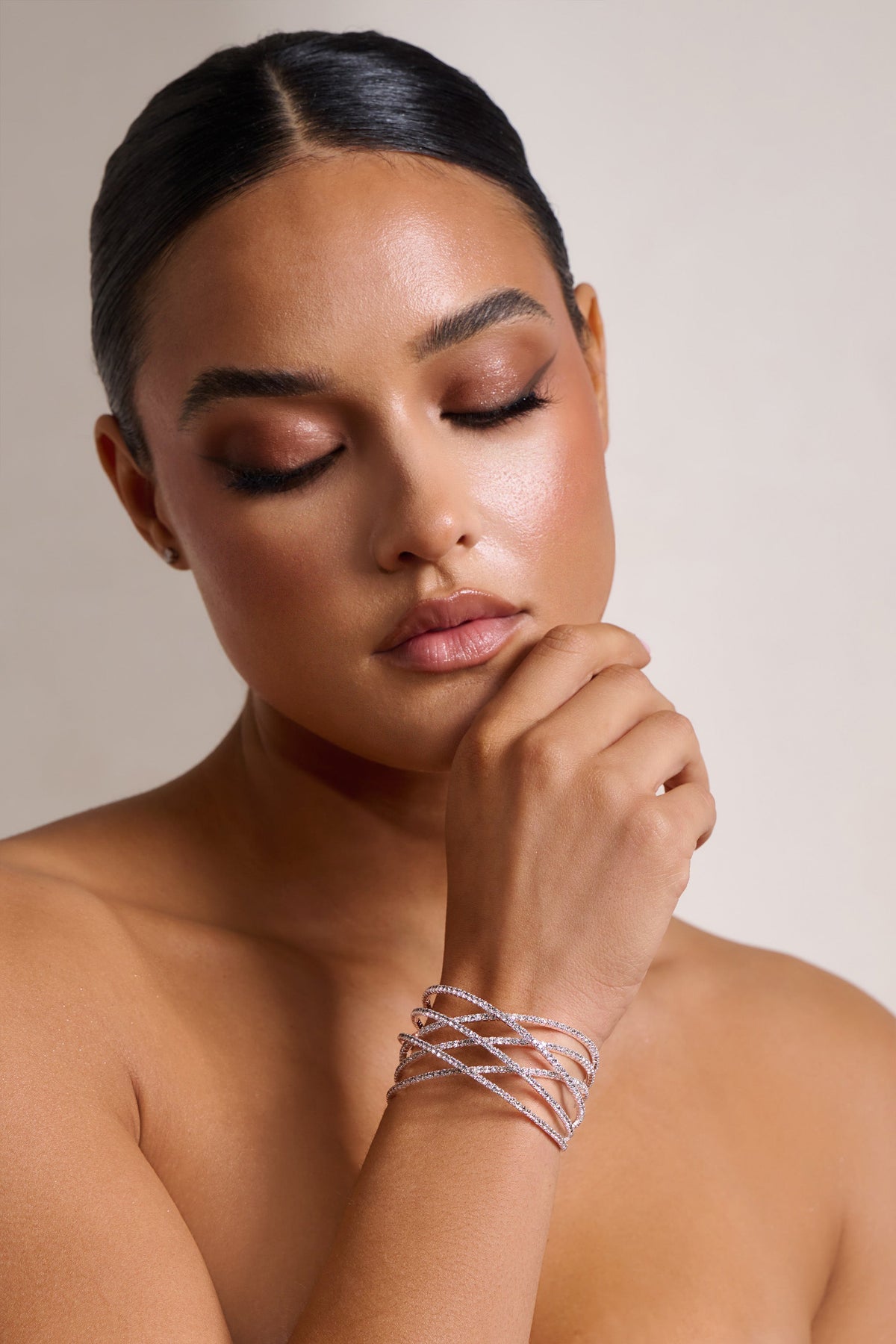 Silver Diamante Layered Cuff Bracelet Flowering Girl