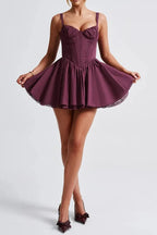 Lace Ruffle Trim Corset Mini Dress In Purple Flowering Girl