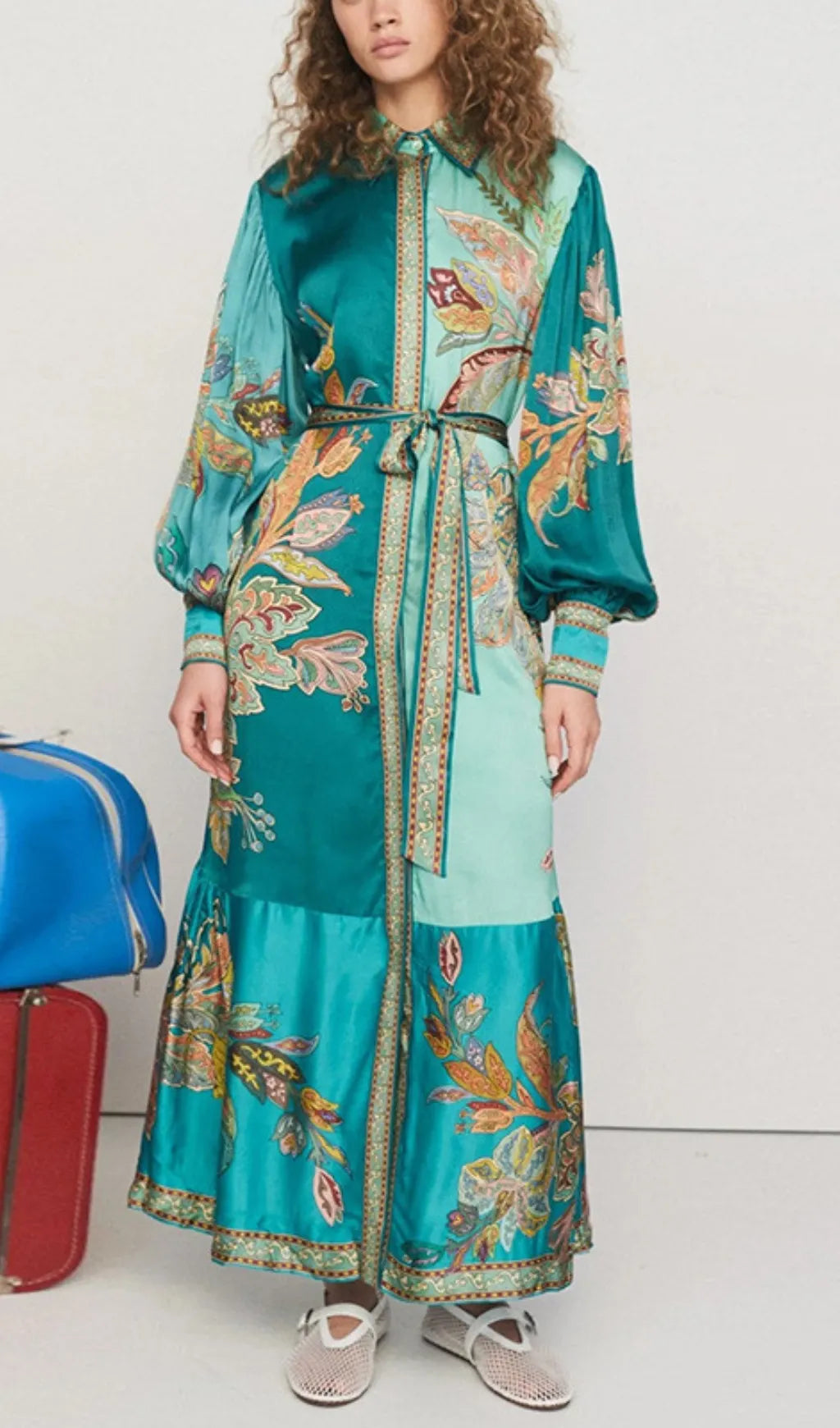 Canyon Flower Printed Long Sleeve Maxi Dress Flowering Girl
